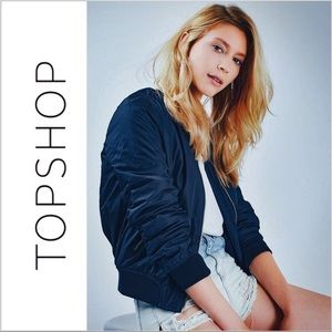 Topshop Ma1 Navy Blue Satin Moto Flight Jacket